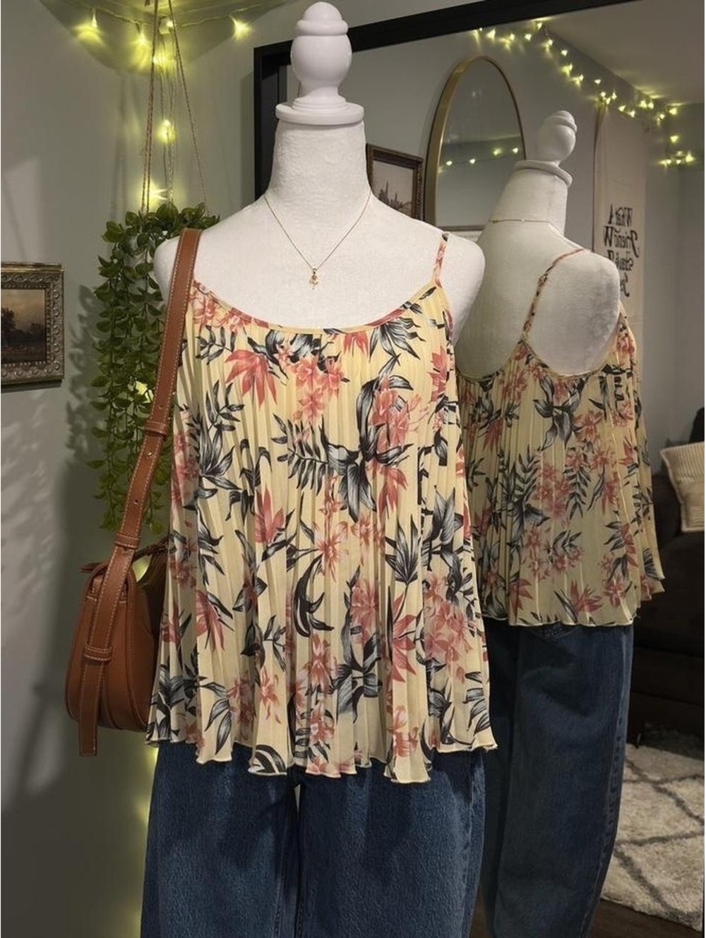 Yellow Floral Pleated Cami Tank 💐